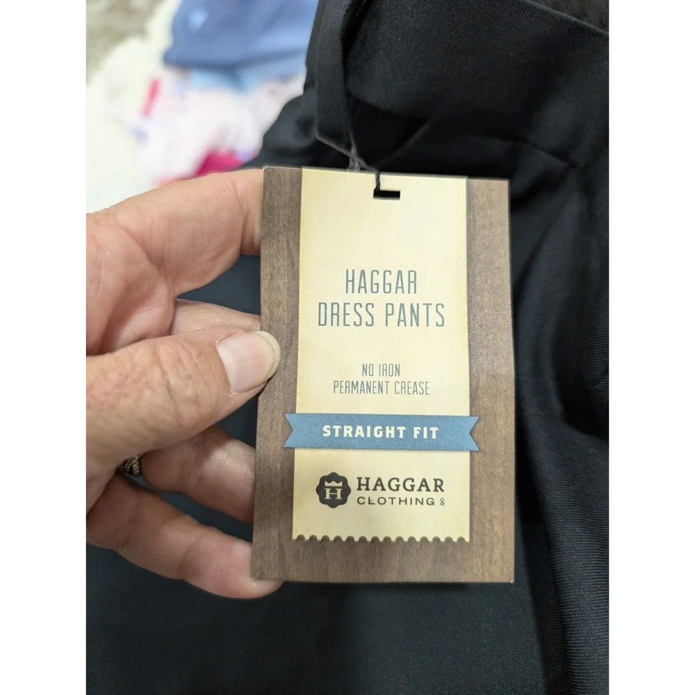 NWT Haggar Dress Pants No Iron Permanent Crease Black‎ Size 42/30